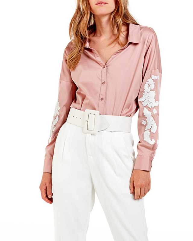 Aries Floral Embroidered Drop-Shoulder Blouse